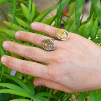 Bague Quartz Rutile Gros Cabochon