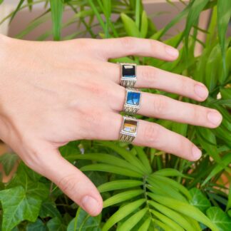 Chevalière Œil de tigre ou Labradorite ou Onyx